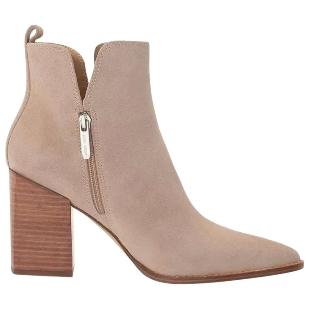 Nine West Women's Birds Taupe Suede Ankle Boots Block Heel Pointed Toe Size 9.5M